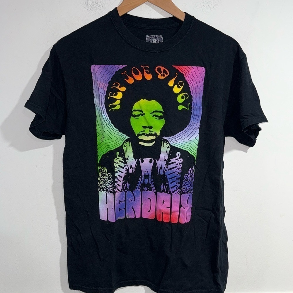 Jimmy Hendrix shirt purple haze hey Joe 1967 tie dye print groovy font medium